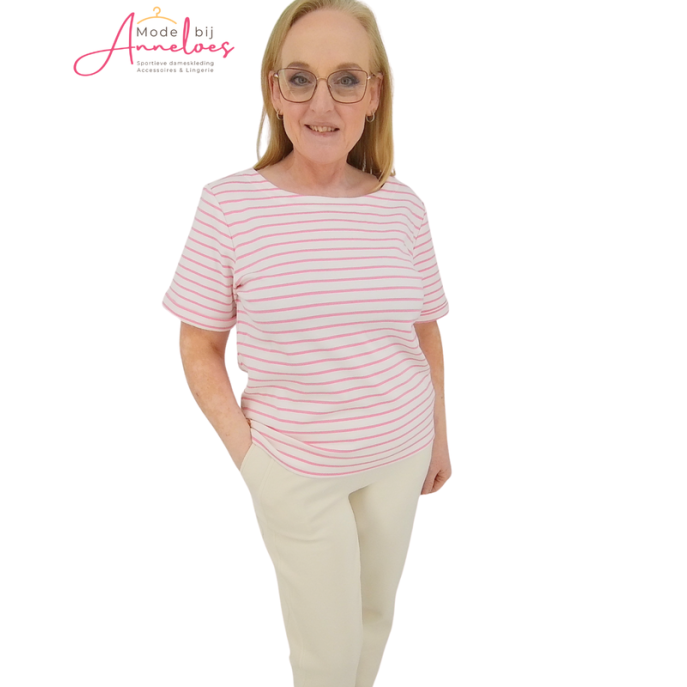 Red Button sweatshirt Terry Stripe Pink